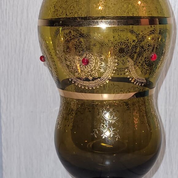 Vtg Avacado Green Italian Art Glass Apothecary Jar Candy Dish Bohemian - Picture 3 of 11